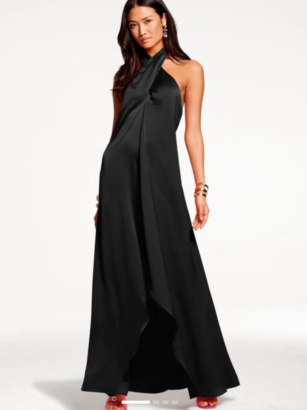 NWT Ramy Brook Black Satin CAREY Halter Neck Maxi Gown sz 12 MSRP $625
